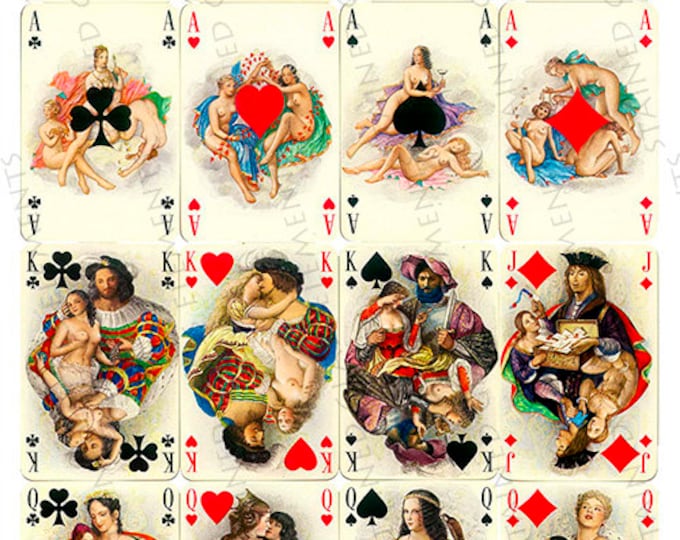 Playing cards ceramic decals, erotic decals, fusible transfers, decal sheet, erotic playing cards,  erotic playing cards ceramic transfers