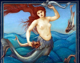 Mermaid ceramic decal, Edward Burne-Jones, Pre-Raphaelites decal, mermaid, glass decal, decal ceramic, decals glassfusing, マーメイド, merineitsi