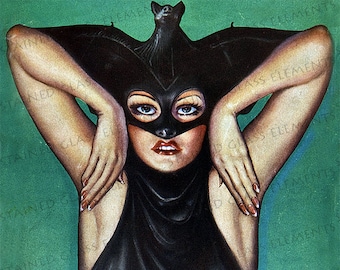 Bat Woman ceramic decal, ceramic decal 1400-1562 ºF, Vampire Master, Weird Tales ceramic decals, Weird Tales, science fiction ceramic decals