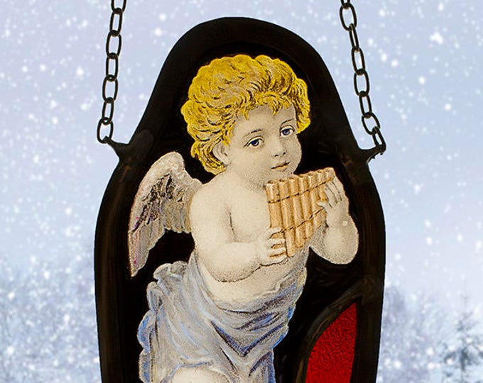 Angel stained glass suncatcher kilnfired a beautiful Christmas gift for her and him this victorian style glasspainting is a small treasure