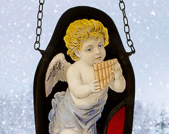 Angel stained glass suncatcher kilnfired a beautiful Christmas gift for her and him this victorian style glasspainting is a small treasure