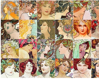 Ceramic decals, Mucha,  fusible transfers, decal sheet, Mucha ceramic decals, ceramic decal sheet, art nouveau decals, art nouveau, pendants