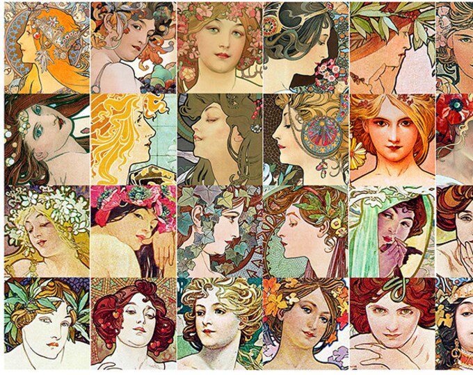 Ceramic decals, Mucha,  fusible transfers, decal sheet, Mucha ceramic decals, ceramic decal sheet, art nouveau decals, art nouveau, pendants