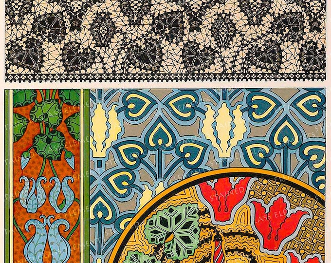 Floral Art Nouveau motifs Ceramic decal fusible transfers for decoration of ceramics glassfusing glass tiles and enameling botanical vintage