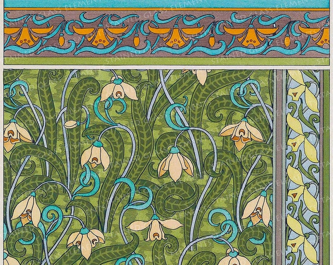Floral Art Nouveau motifs Ceramic decal fusible transfers for decoration of ceramics glassfusing glass tiles and enameling botanical vintage