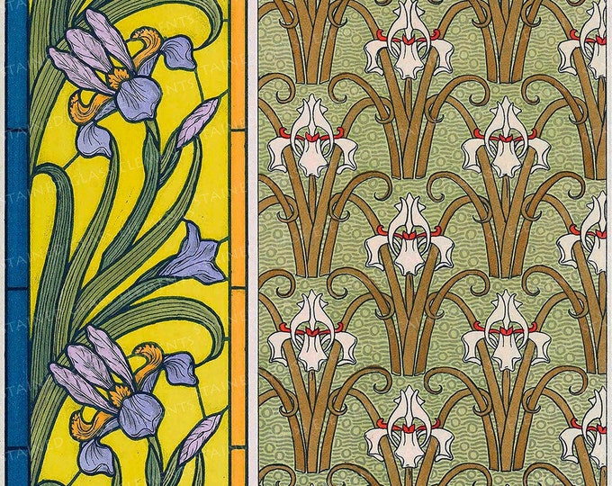 Floral Art Nouveau motifs Ceramic decal fusible transfers for decoration of ceramics glassfusing glass tiles and enameling botanical vintage