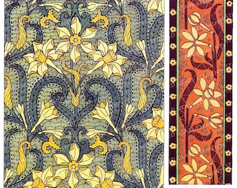 Floral Art Nouveau motifs Ceramic decal fusible transfers for decoration of ceramics glassfusing glass tiles and enameling botanical vintage
