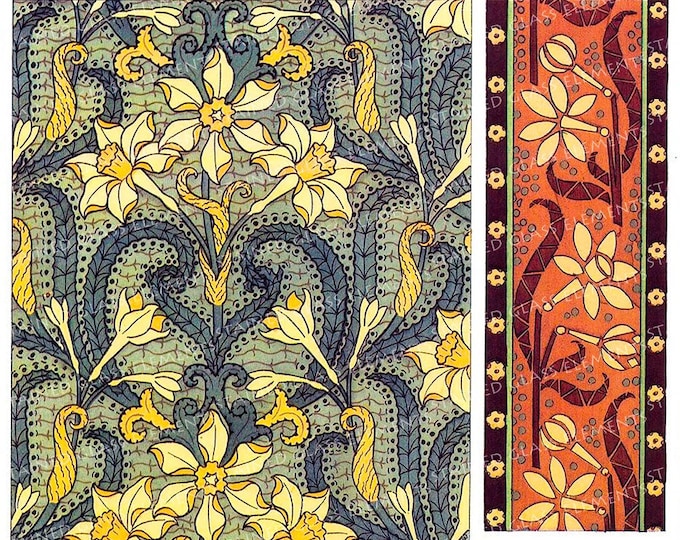 Floral Art Nouveau motifs Ceramic decal fusible transfers for decoration of ceramics glassfusing glass tiles and enameling botanical vintage
