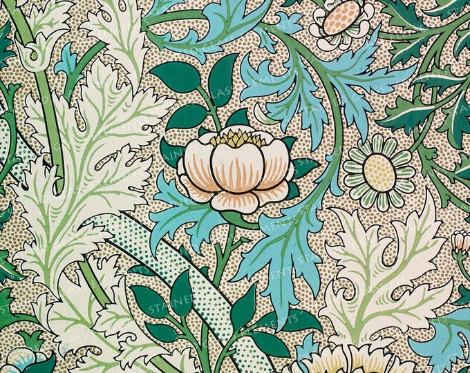 William Morris ceramic decal floral motif Pre-Raphaelites waterslide transfer for ceramics glassfusing and enameling firing at 1400F or 760C