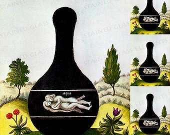 Alchemy ceramic decal, nigredo ceramic transfer, putrefactio decal, alchemy ceramic transfer, nigredo, putrefactio, 1400-1562 ºF, 750-850ºC