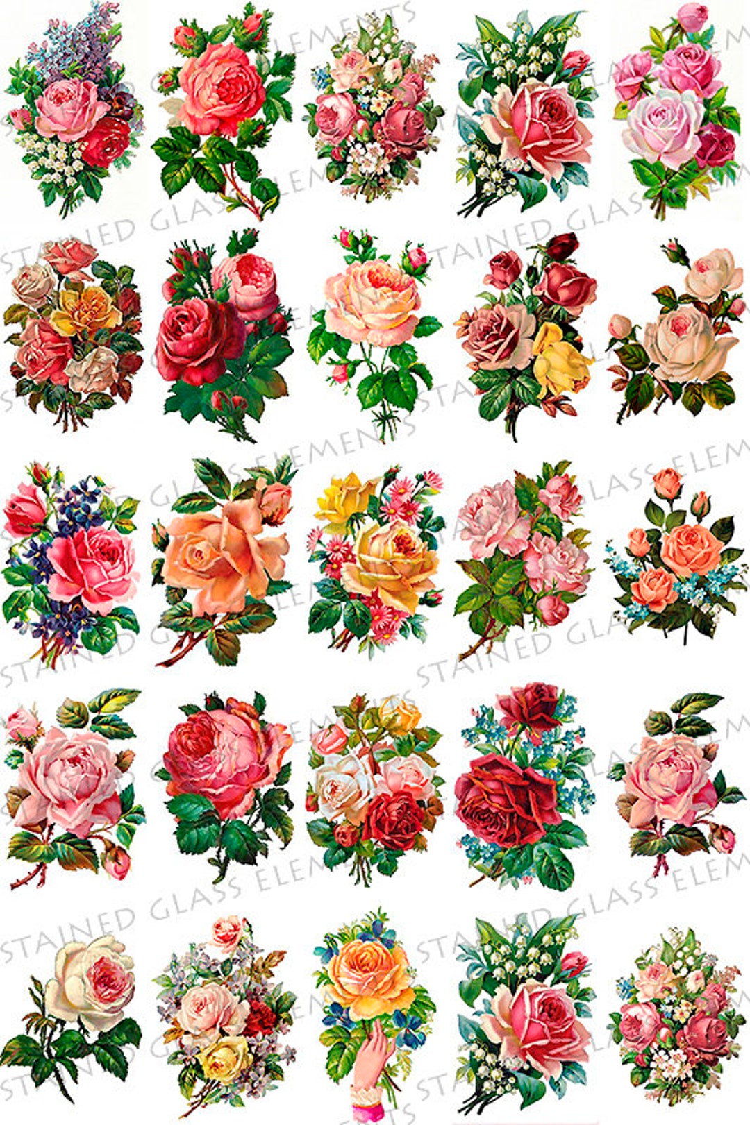 Roses Decals, Rose Ceramic Transfer, Victorian Roses, Flower Ceramic