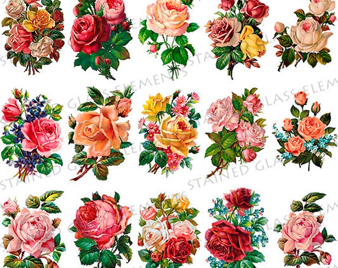 Roses decals, rose ceramic transfer, victorian roses, flower ceramic transfers, ceramic decals sheet, pink rose decals, shabby chic roses