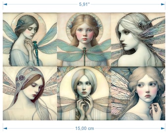 Fairies dragonfly ceramic decal waterslide transfer for decoration of ceramics glass fusing enameling firing temp 720-800 ºC or 1328-1472 ºF