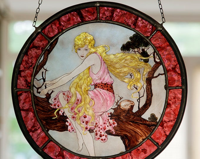 Fairy Tree stained glass, Fairy suncatcher, Fairytale suncatcher, fairy, fantasy suncatcher,  Fairy Tree,kilnfired glass, beautiful gift