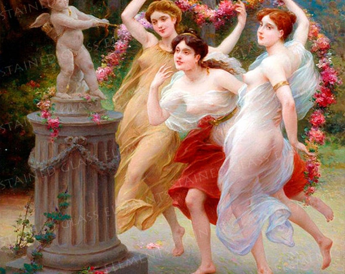 Ceramic decal, spring dance, ceramic transfer, 1400-1562 ºF, three graces ceramic decal, 750-850ºC, decals for pedants, decals for enameling