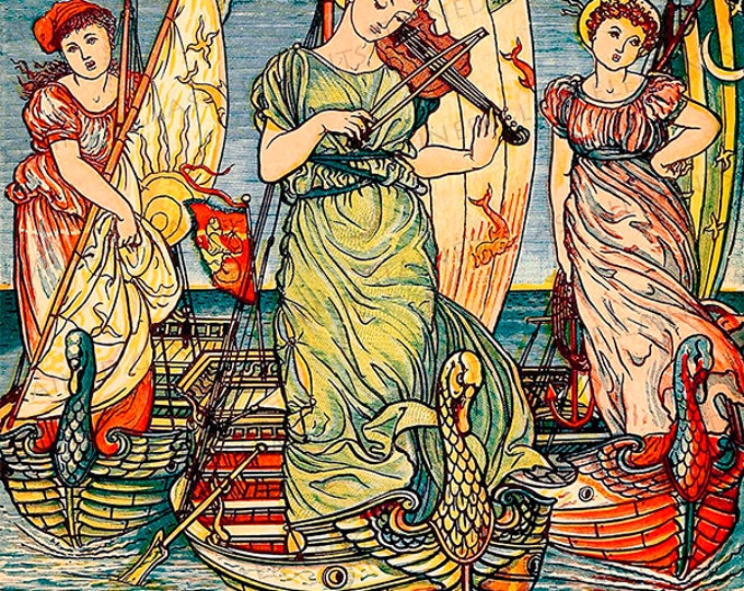Walter Crane ceramic decals, I Saw Three Ships ceramic decal, Lady of Shalott, decals for glass, decals for ceramics, decals enamelling
