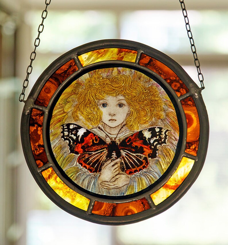 Aazon.co: Forest Butterfly Fairy Stained Window Hanging Ornaent, Heart Shaped Oon Garden - View #6