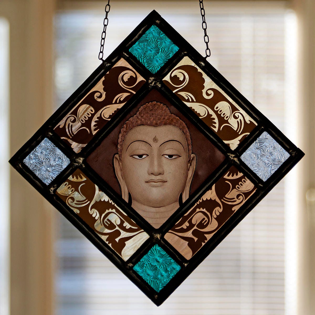Buddha stained glass, Buddha suncatcher, Buddha, Buddah, stained glass