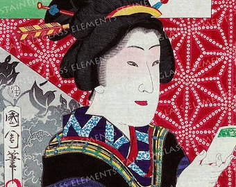 Japan decal, ceramic decals sheet, decals sheet, Japan, geisha ceramic decal, ceramic decal sheet, Geisha decals, vintage Japan, セラミックデカール