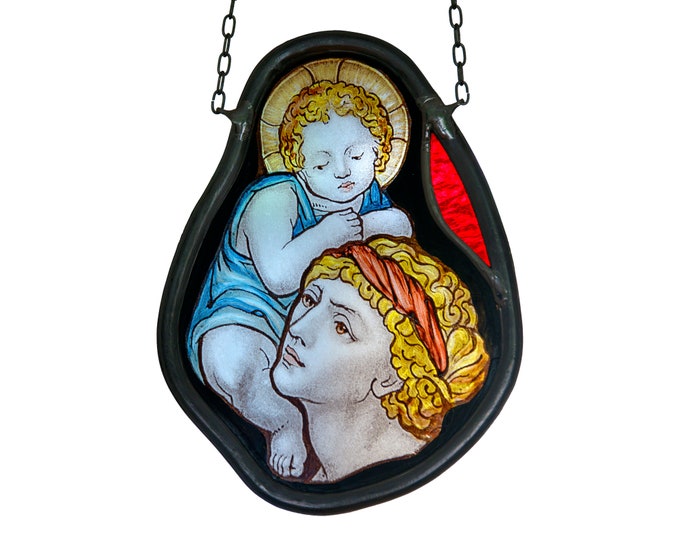 Saint Christopher kilnfired glass painting available with or without leadframe Christ suncatcher Harry Clarke glass window decoration