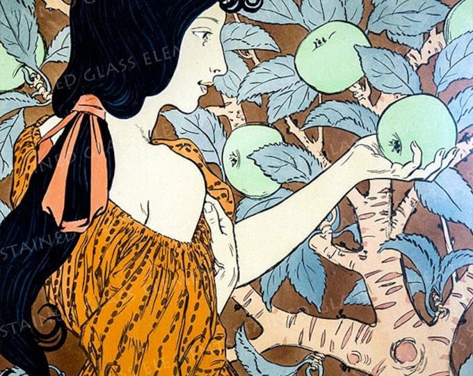 Art Nouveau ceramic decals, girl, tentation, Eugène Grasset ceramic decal,decorative ceramic decals, jugendstil ceramic decal, 1400-1562 ºF