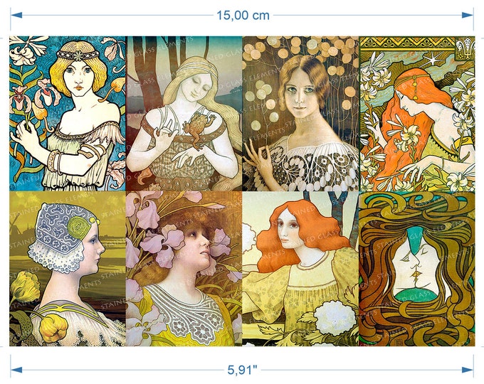 Art Nouveau ceramic decals waterslide transfers for decoration of ceramics glass fusing enameling firing temp 720-800 ºC or 1328-1472 ºF