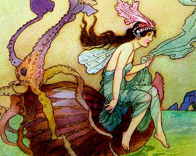 Warwick Goble ceramic decal, 10 x 10cm (3.94 x 3.94 inch), firing temperature 760-850 ºC (1400-1562 ºF), The Nautilus is my Boat, top decals