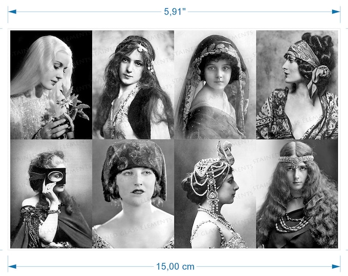 Victorian Beauties Black ceramic decals for decoration of ceramics glassfusing enameling waterslide transfer temp 1400-1562 ºF, 750-850ºC