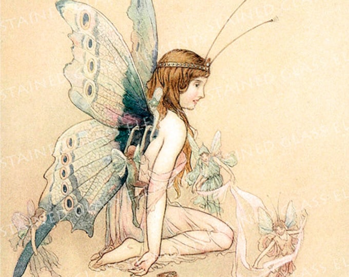 Warwick Goble ceramic decal, 10 x 10cm (3.94 x 3.94 inch), firing temperature 760-850 ºC (1400-1562 ºF), fairy ceramic transfer, butterfly
