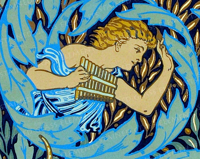 Pan Flute ceramic decal, Walter Crane ceramic decals, panflute, image transfers, decals for glass, decals for ceramics, decals enamelling