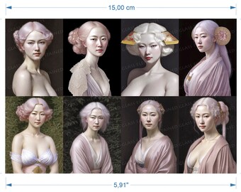 Japan Pink Maiden ceramic decals fusible transfers for ceramics glass fusing enameling firing 1400-1562 ºF, 750-850ºC Geisha erotic nude AI
