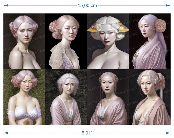 Japan Pink Maiden ceramic decals fusible transfers for ceramics glass fusing enameling firing 1400-1562 ºF, 750-850ºC Geisha erotic nude AI