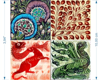 William deMorgan ceramic decals arts and crafts fine art transfers for ceramics glass fusing enameling firing temp 1364-1562 ºF or 740-850ºC