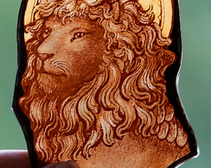 Lion stained glass, stained glass fragment, stained glass, apostle mark, handpainted, antique stained glass, glass painting, Saint Mark