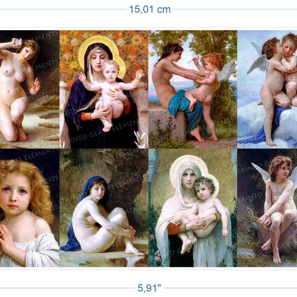 Bouguereau ceramic decals Madonna Angel fusible waterslide transfers for ceramics glass fusing enameling firing 1400-1562 ºF, 750-850ºC art