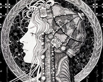 Astarte ceramic decal goddess black waterslide transfer suitable for ceramics glass fusing enameling beads jewelry firing at 1292-1562 ºF