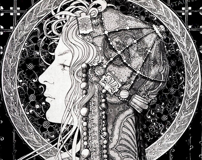 Astarte ceramic decal goddess black waterslide transfer suitable for ceramics glass fusing enameling beads jewelry firing at 1292-1562 ºF