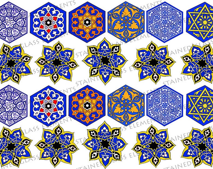 Ceramic decals, turkish patterns,  fusible transfers, decal sheet, islam ceramic decals, iznik ceramic decals,  islamitic patterns decals