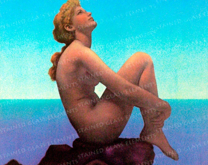 Maxfield Parrish ceramic decals, decals fusible, fairy-tales, fusible transfers, glass decals, transfers, Girl ceramic decal, stars, sea