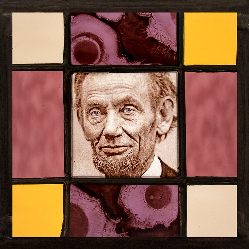 Abraham Lincoln stained glass suncatcher kiln fired glass painting of ...