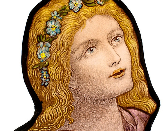 Stained glass fragment, Pre-Raphaelite stained glass, stained glass, Preraphaelites, vintage stained glass, glass painting, flower girl