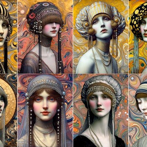 Mysterious Women Portraits Ceramic Decal Sheet – 8 Fusible Transfers for Glass & Pottery, Fantasy, Renaissance, Enameling, Kiln-Fired Art