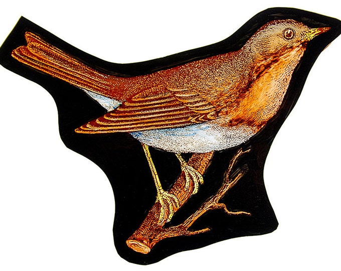 Robin stained glass fragment, kilnfired, stained glass bird motif, bird, robin suncatcher, glasspainting, Erithacus rubecula, stained glass