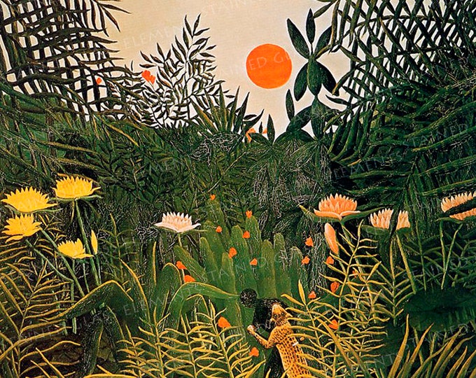 Henri Rousseau Ceramic decal jaguar attack waterslide transfer for ceramics tiles glassfusing enameling firing temperature 1400-1562 ºF