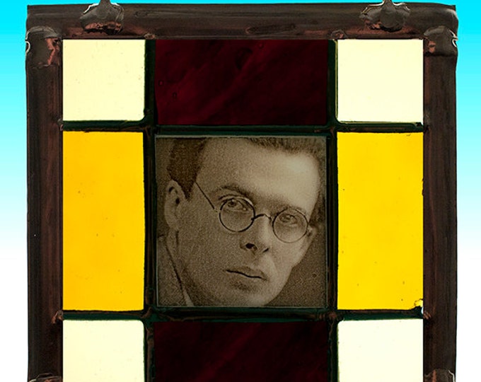 Aldous Huxley, stained glass, Aldous Huxley suncatcher, suncatcher, unique stained glass, nice gift, the doors of perception, psychonaut,