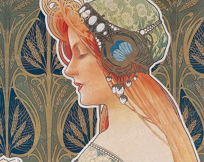 Ceramic decal Art Nouveau beautiful girl decorative waterslide transfer for ceramics glassfusing enameling firing temperature 1400-1562 ºF
