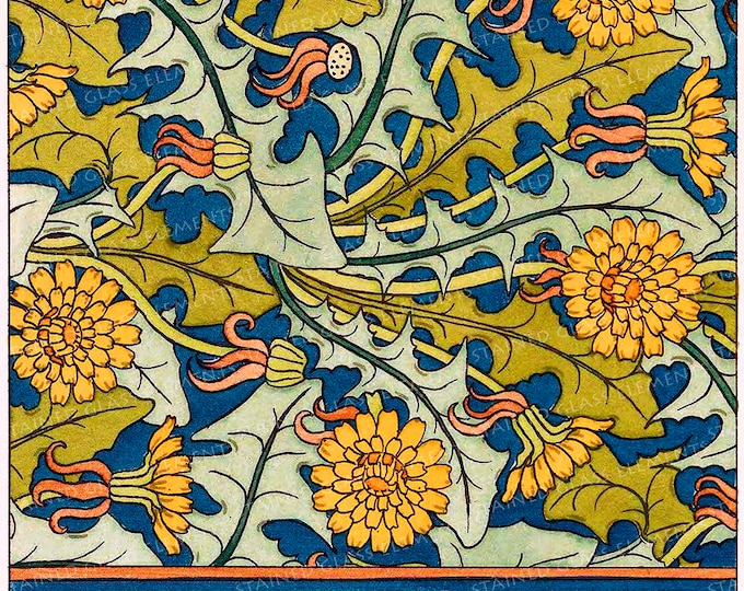 Floral Art Nouveau motifs Ceramic decal fusible transfers for decoration of ceramics glassfusing glass tiles and enameling botanical vintage