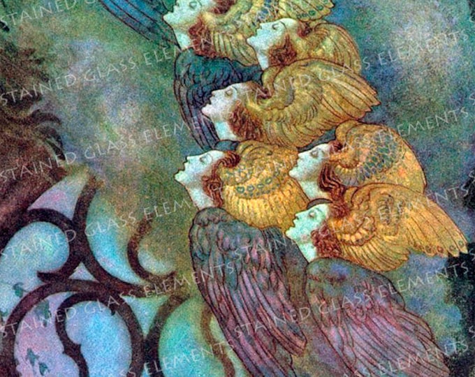 Angels of God, ceramic decals, ceramic decal, decals fusible, fairy-tales, Edmund Dulac, fusible transfers, glass decals, transfers, angels