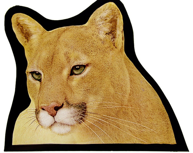 Cougar stained glass, kilnfired, glass painting, mountain lion, cougar suncatcher, suncatcher, cougar glass fragment, puma suncatcher, puma