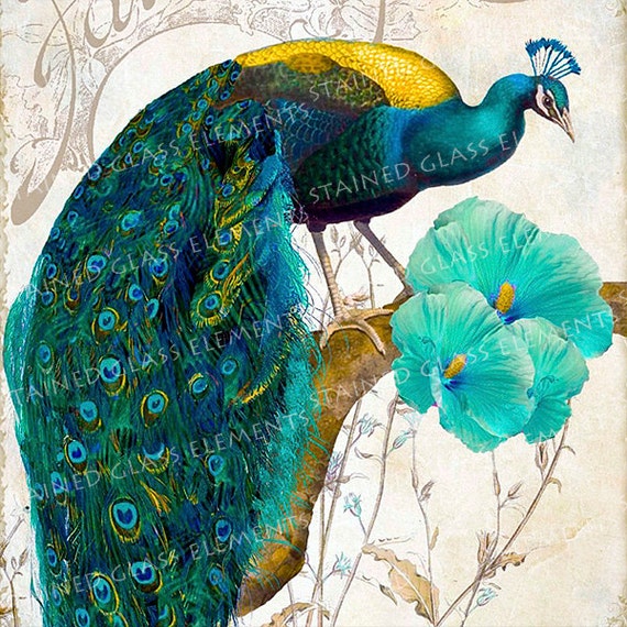 Peacock Ceramic Decal Art Nouveau Decals Fusible Patterns - Etsy